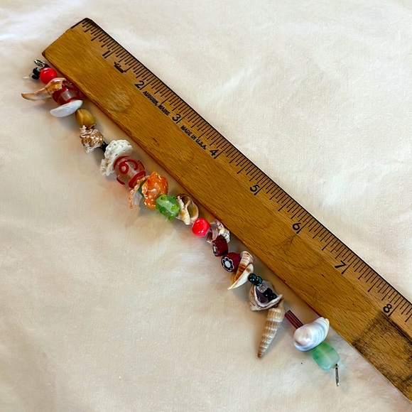Seashells Beaded Bracelet- Orange Green Gulf of Mexico Beach Glass - Picture 2 of 4
